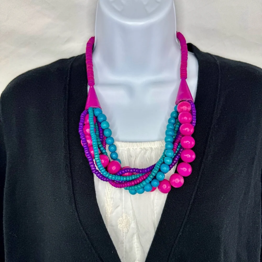 Vintage 80’s Retro Bold Multicolor Wood Beaded Necklace just in from Grandma - Picture 9 of 9
